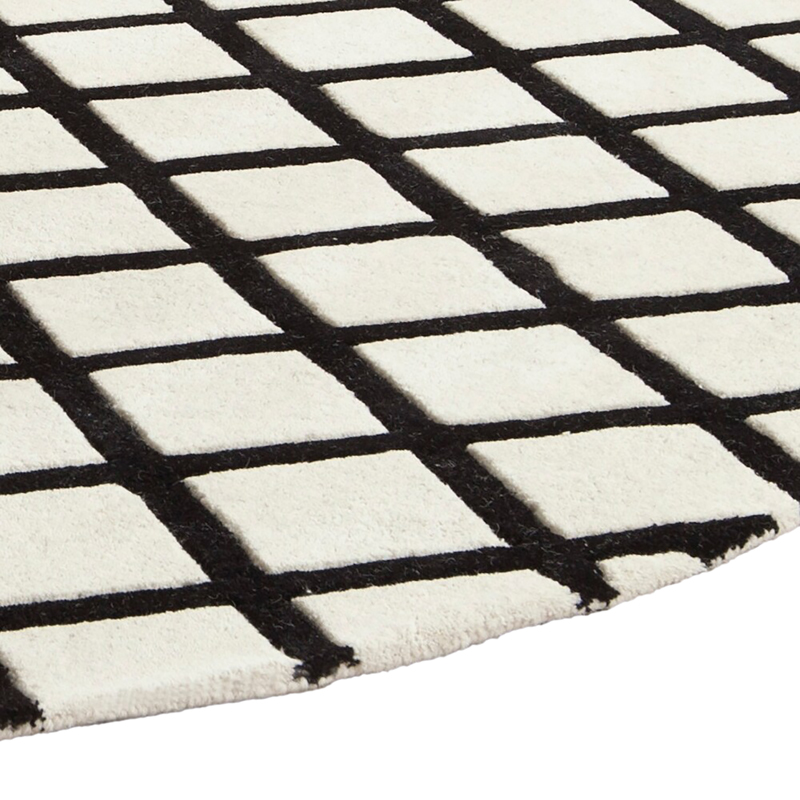 Grid Ivory-Black Rug 7' Round