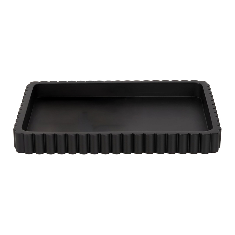 Scalloped Black Concrete Tray 14"