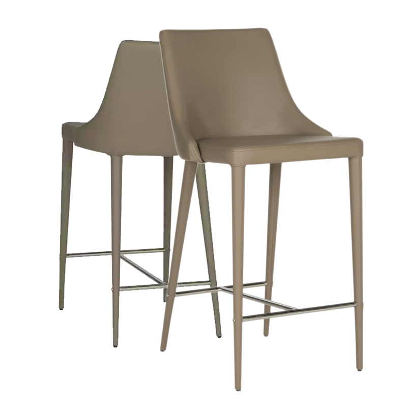 Leather Scoop Barstool Taupe