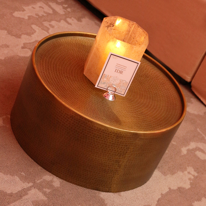 Hammered Brass Drum Lounge Coffee Table