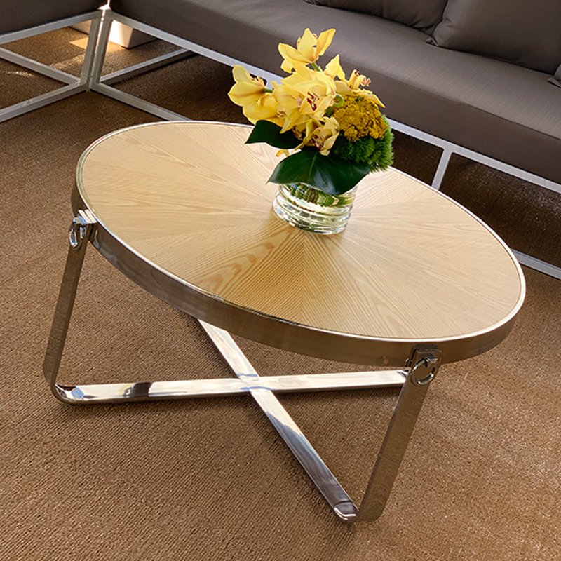 Chrome Strap Oak Lounge Coffee Table