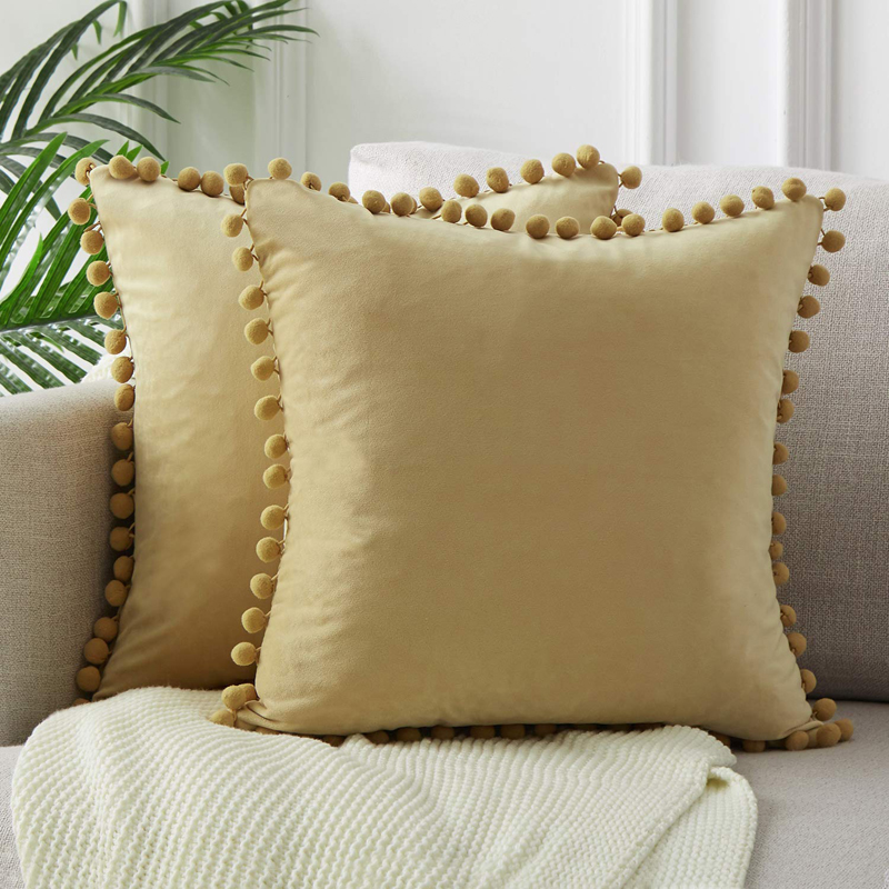 Gold Pompom Velvet Pillow
