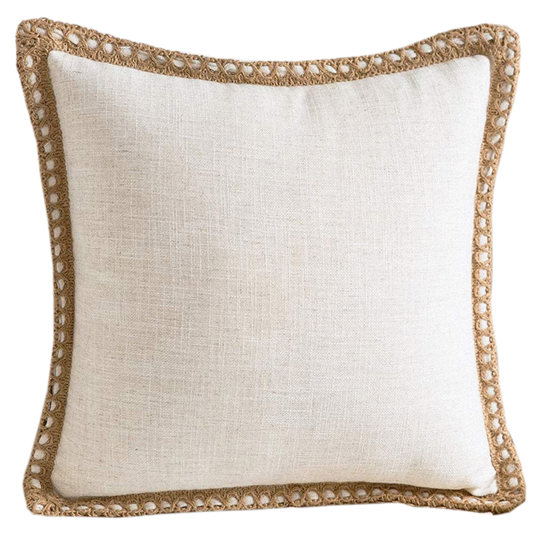 Ivory Burlap Trim Linen Pillow 18 x 18