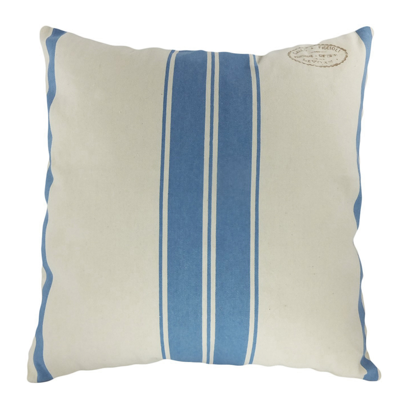 Blue French Stamp Pillow 18 x 18
