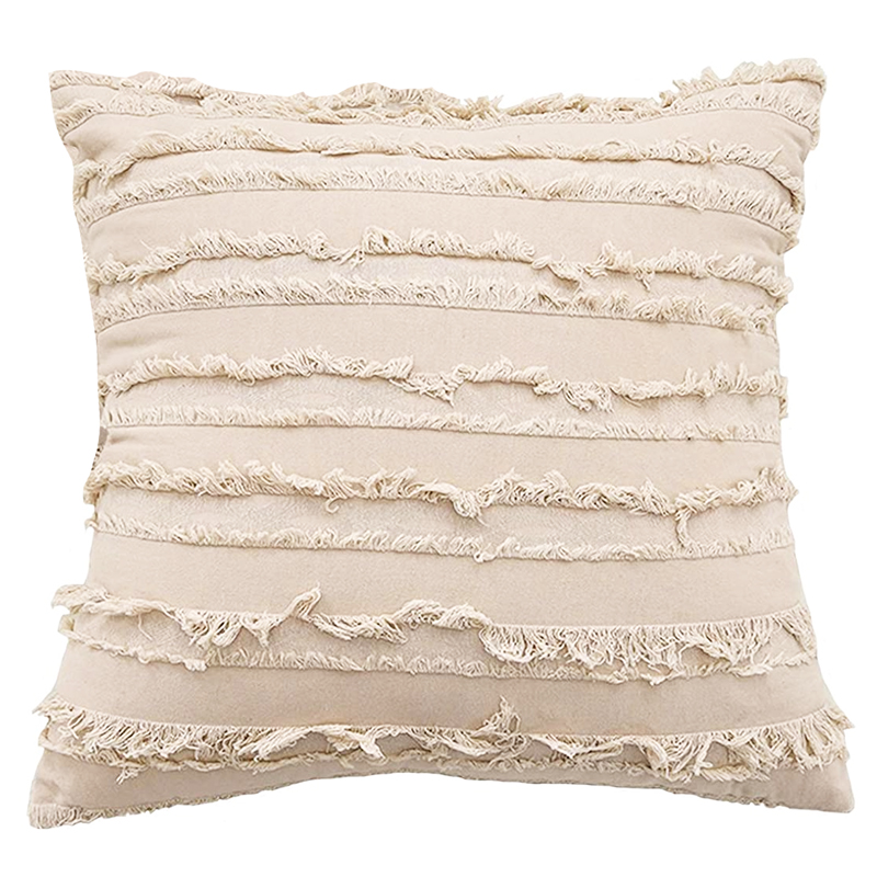 Ivory Cream Boho Fringe Pillow 18 x 18