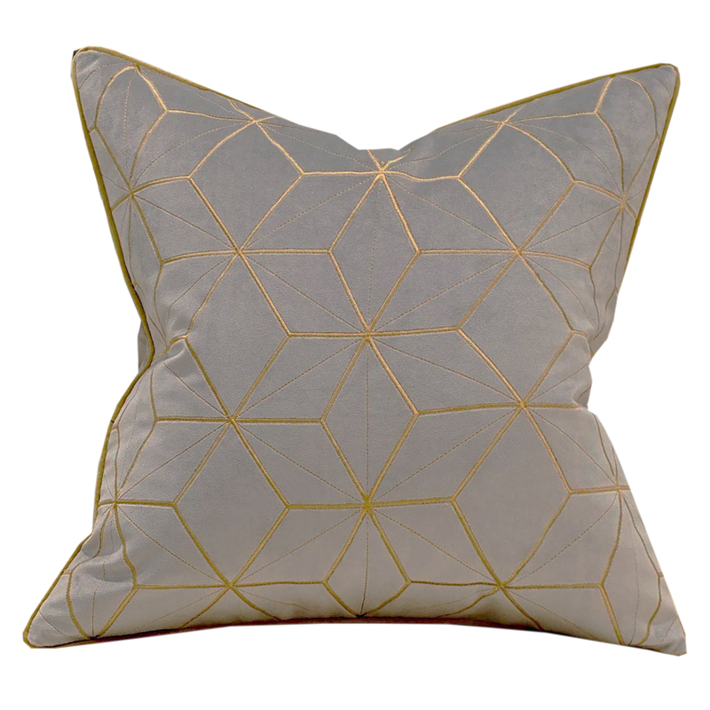 Grey Steel Gold Embroidered Pillow 18 x 18