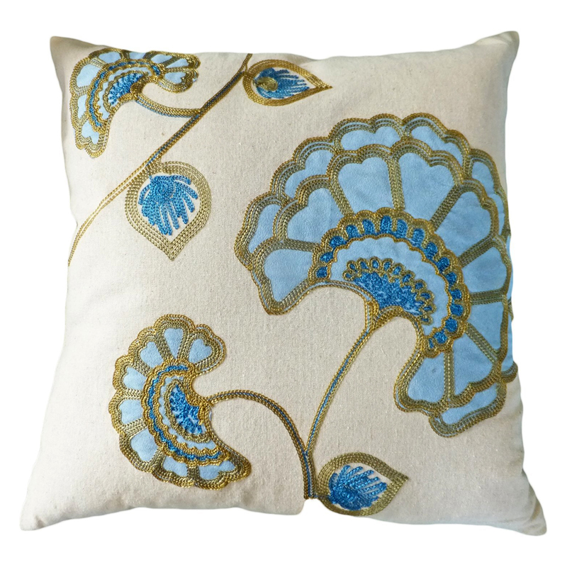 Blue Gingko Leaf Pillow 18 x 18