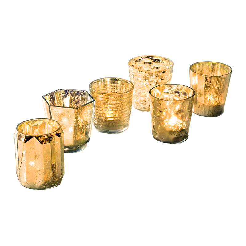 Gold Mercury Glass Votive, Mixed Profile