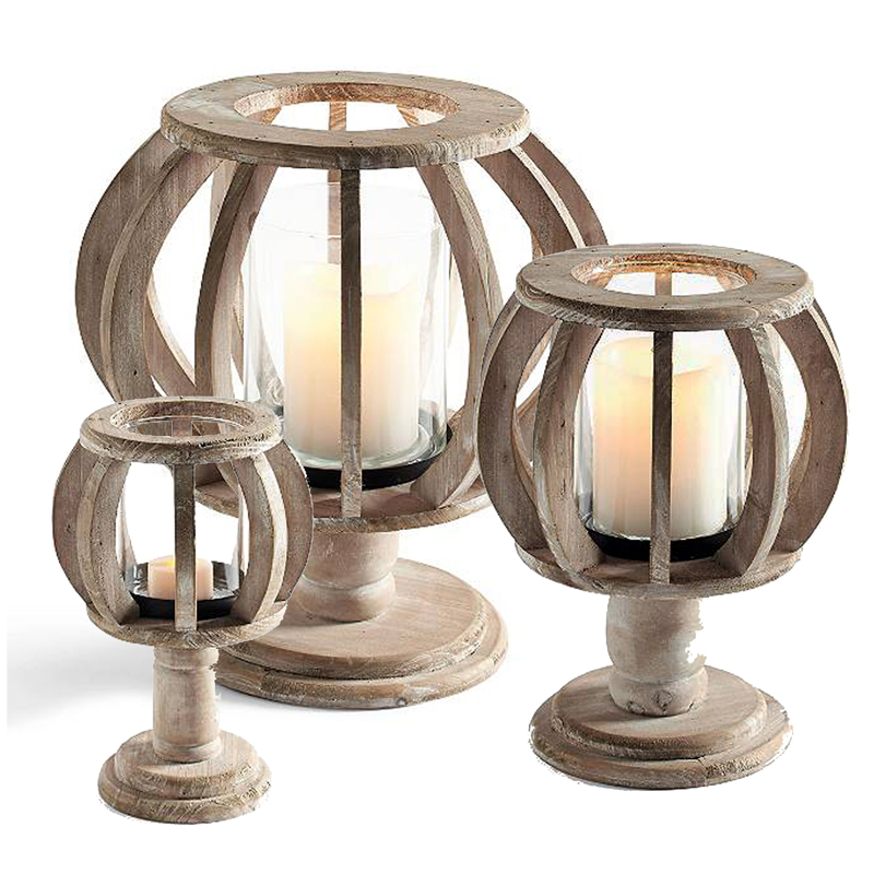Wooden Pedestal Lantern Suite (set of 3)