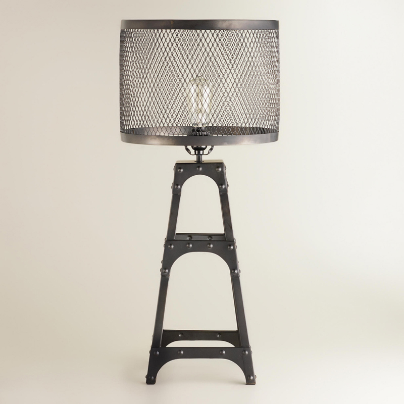 Riveted Table Lamp with Wire Mesh Shade