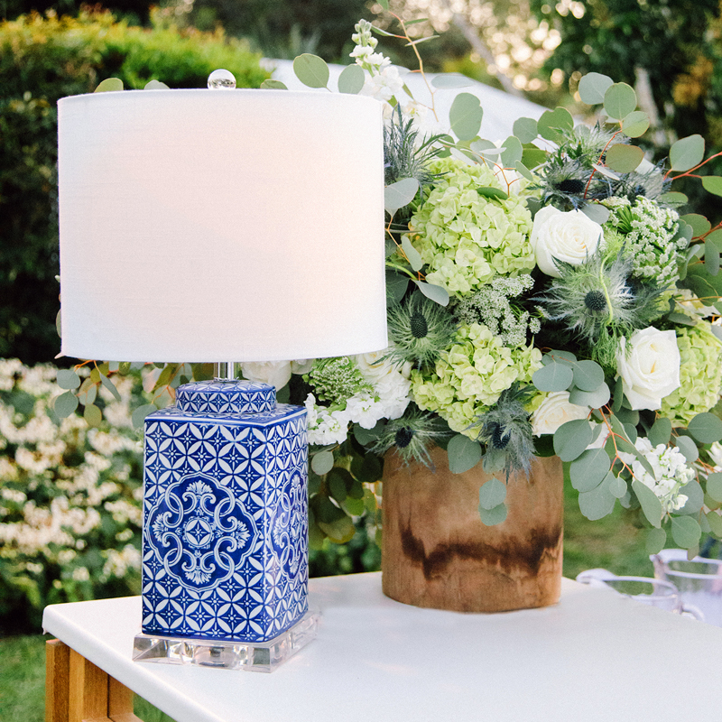 Chinoiserie Blue Over White Square Table Lamp