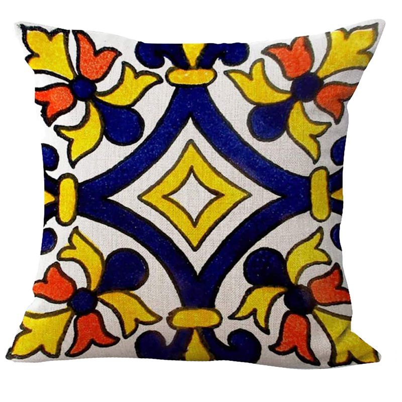 Majolica Blue Yellow Red Pillow 18 x 18