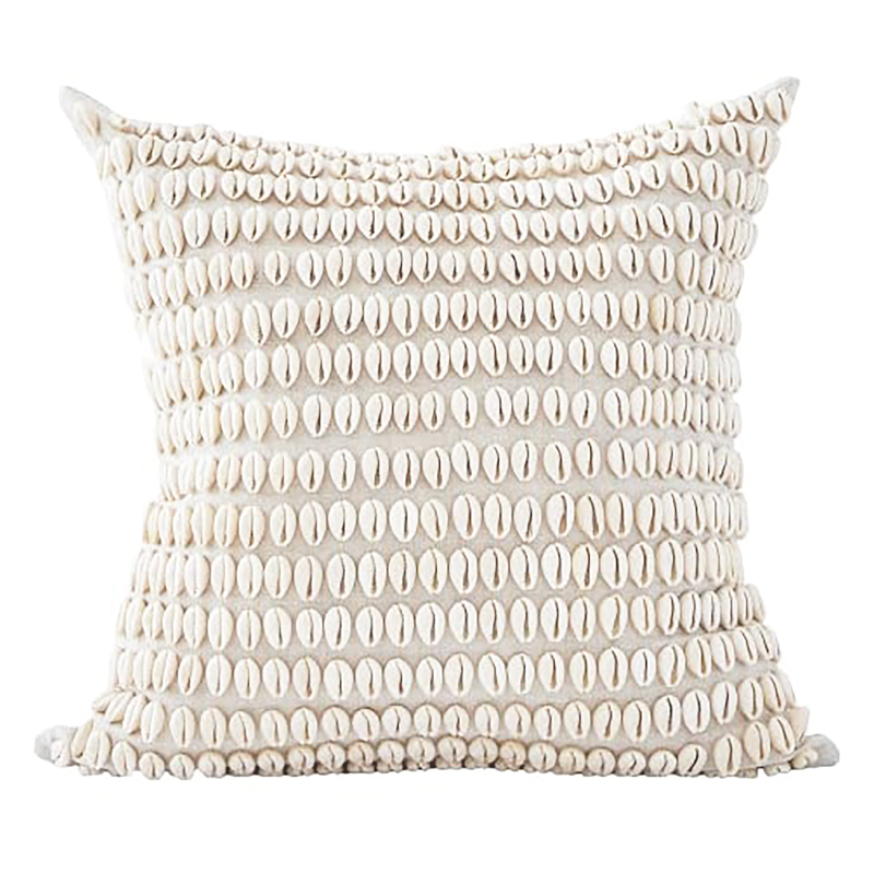 Ivory Shell Embroidered Pillow 18 x 18