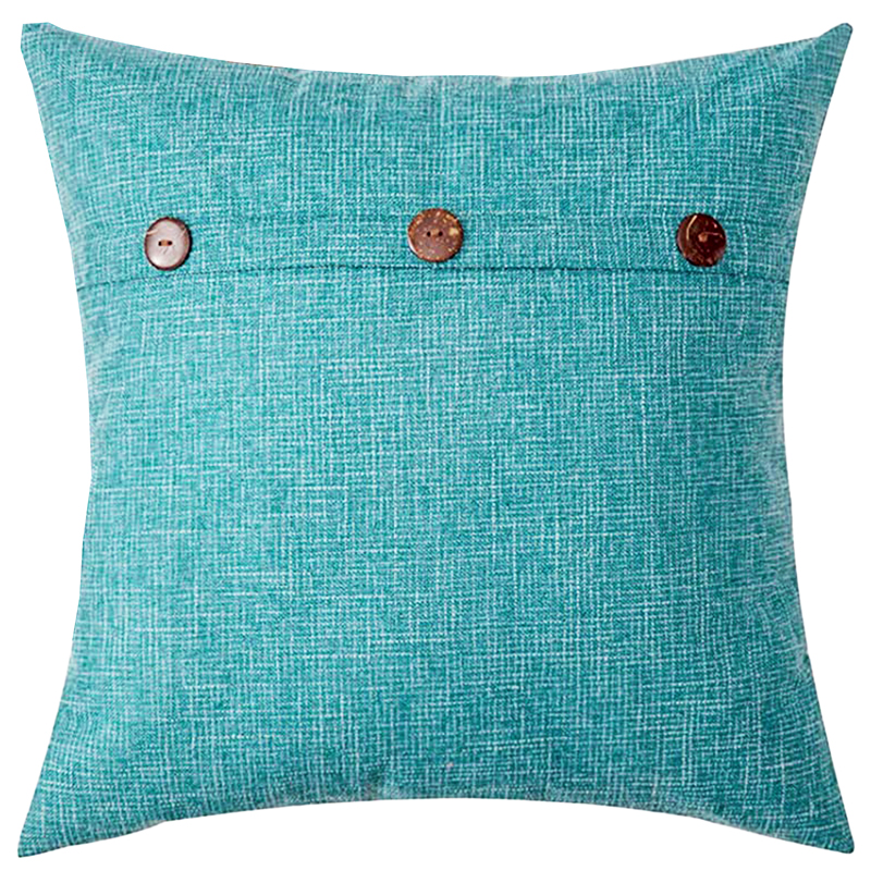 Blue Turquoise Woven Pillow with 3 Buttons 18x18