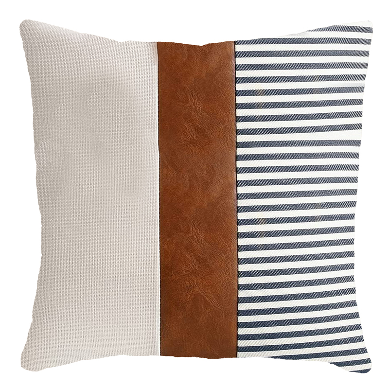 Brown Leather Belt with Blue Denim Stripe Pillow 18 x 18