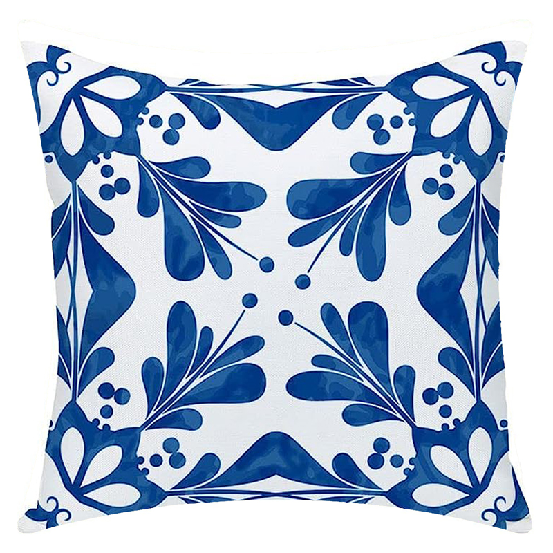 Blue Azulejo Foliage Pillow 18 x 18