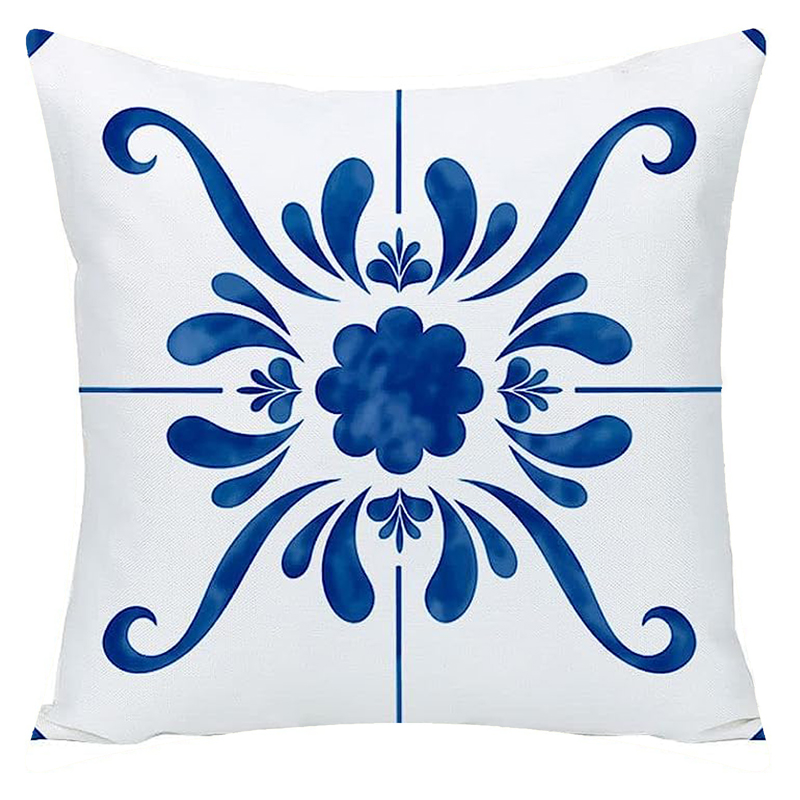 Blue Azulejo Scroll Pillow 18 x 18