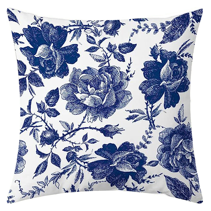 Blue Botanical Rose Pillow 18 x 18