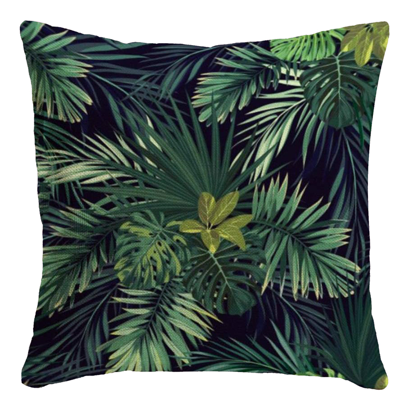 Black Green Tropics Pillow 18 x 18