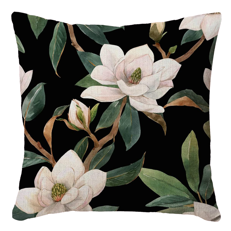 Black Green Magnolia Pillow 18 x 18