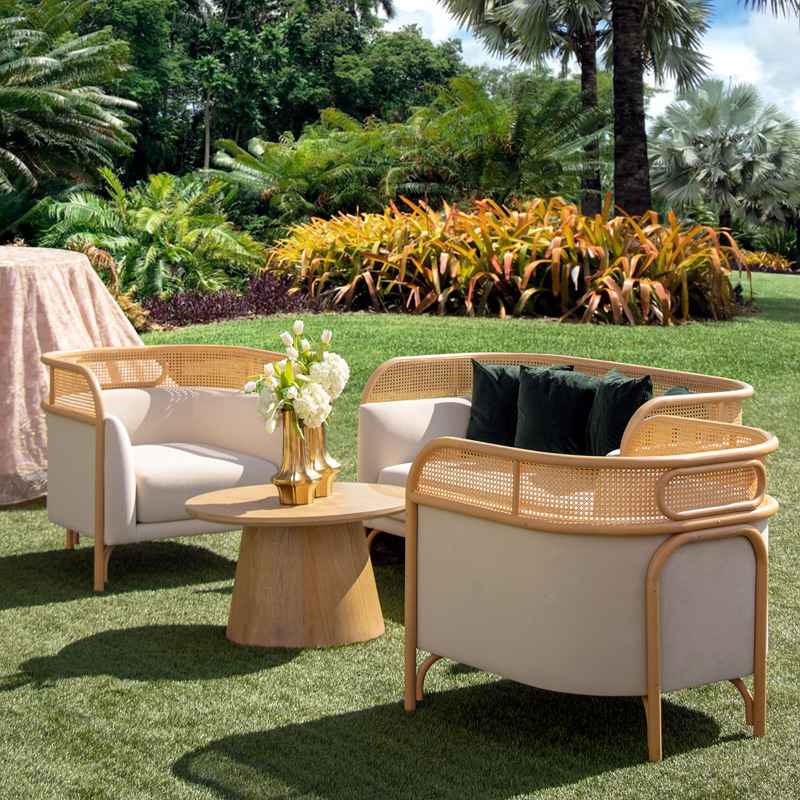 Condesa Cane and Velvet Lounge Armchair