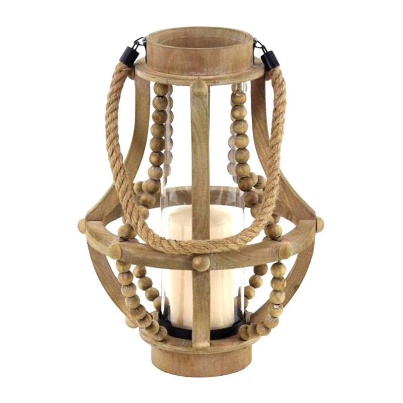 Wooden Beaded Bell with Rope Lantern