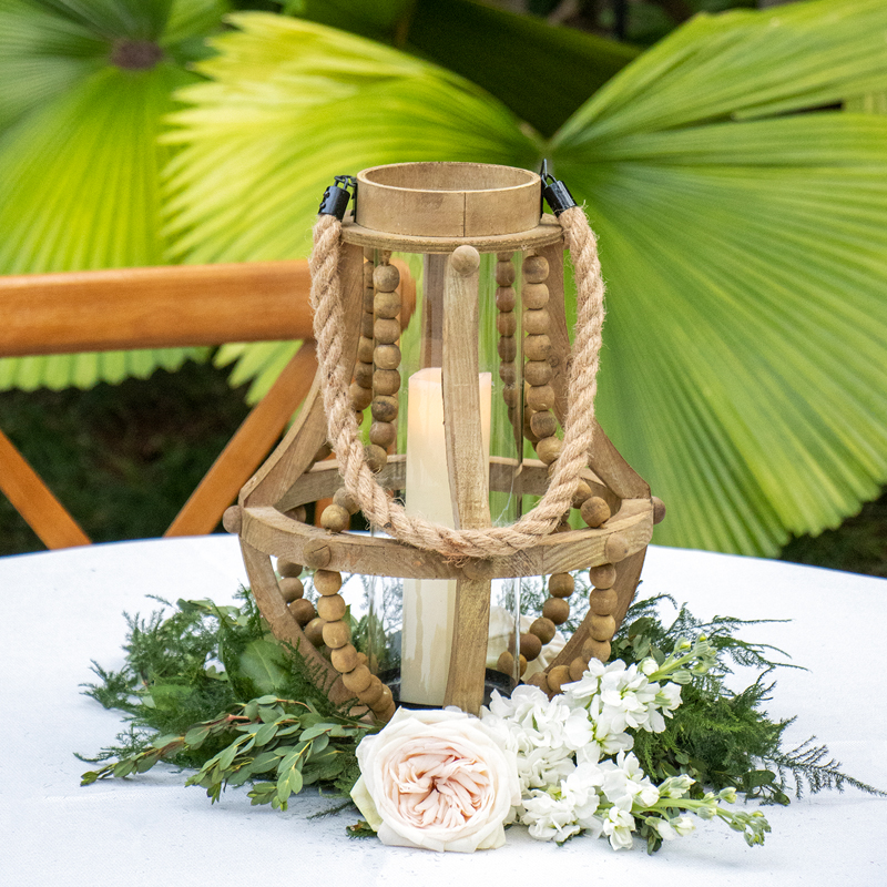 Wooden Beaded Bell with Rope Lantern