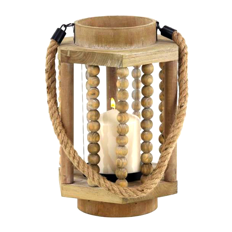 Wooden Beaded Hexagon with Rope Lantern