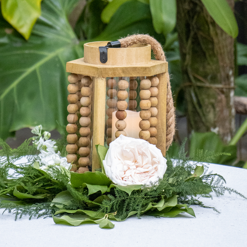 Wooden Beaded Hexagon with Rope Lantern