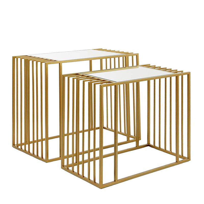 Cage Staggered Gold Lounge Side Tables