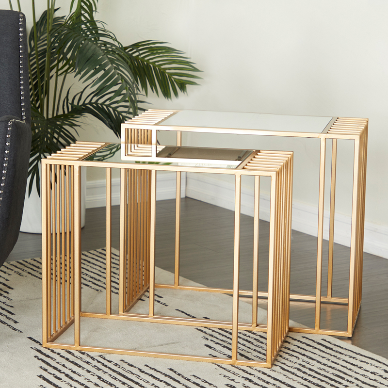 Cage Staggered Gold Lounge Side Tables