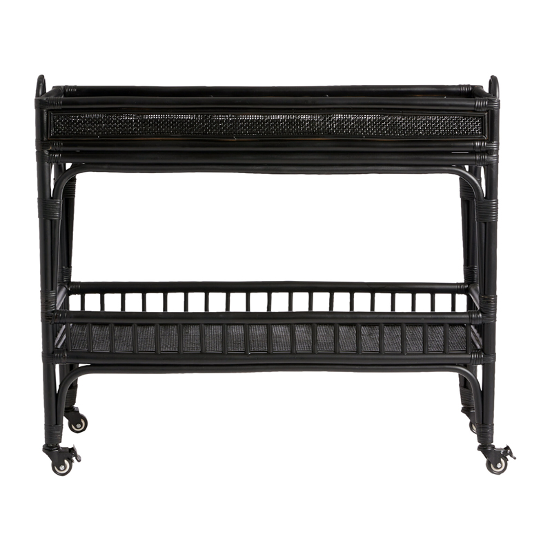 Oahu Rattan Rolling Bar Cart Black