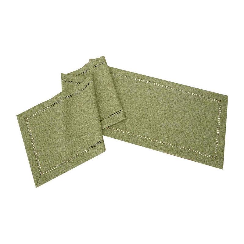 Forest Green Linen Hemstitch Runner 14 x 108