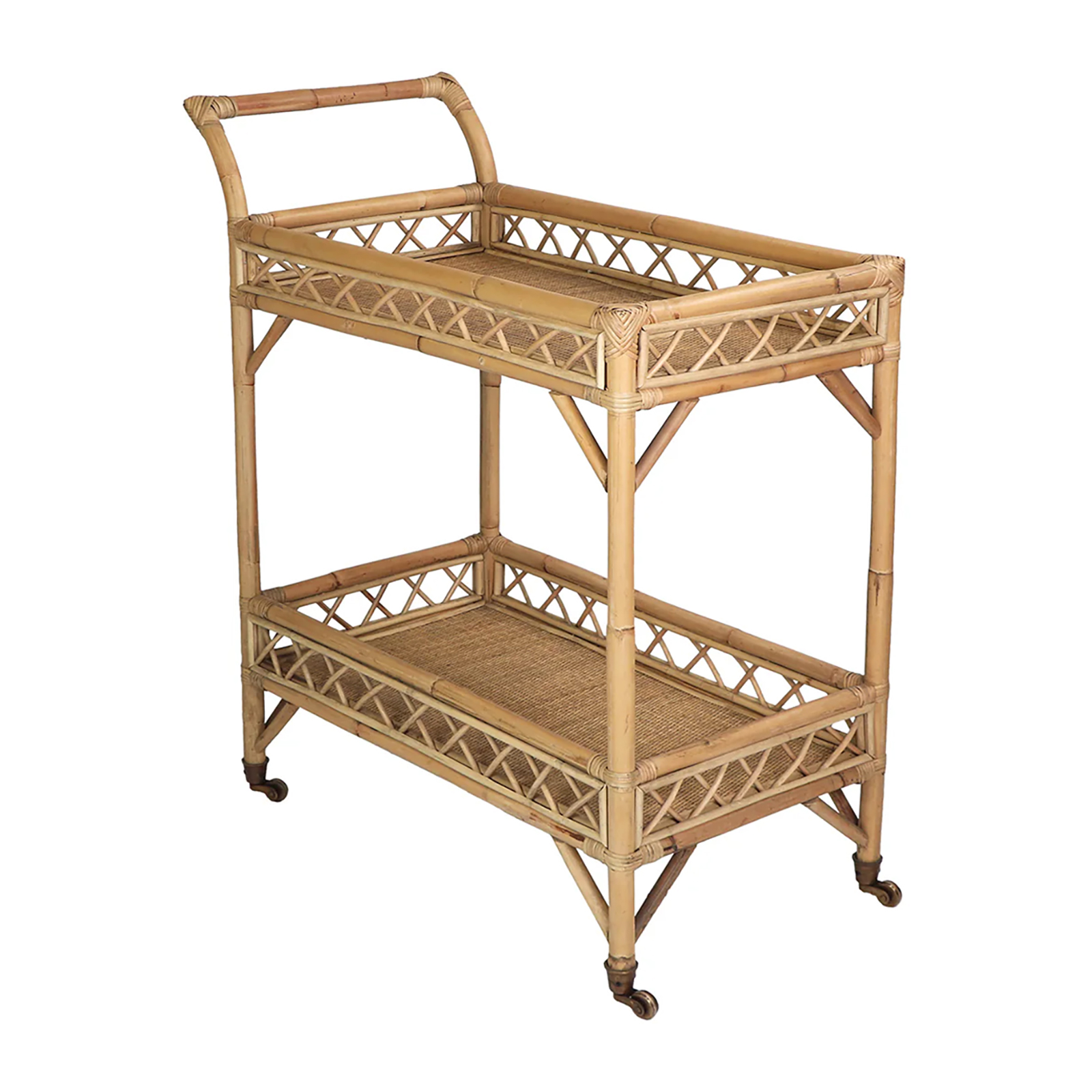 Montego Rattan Rolling Bar Cart Natural