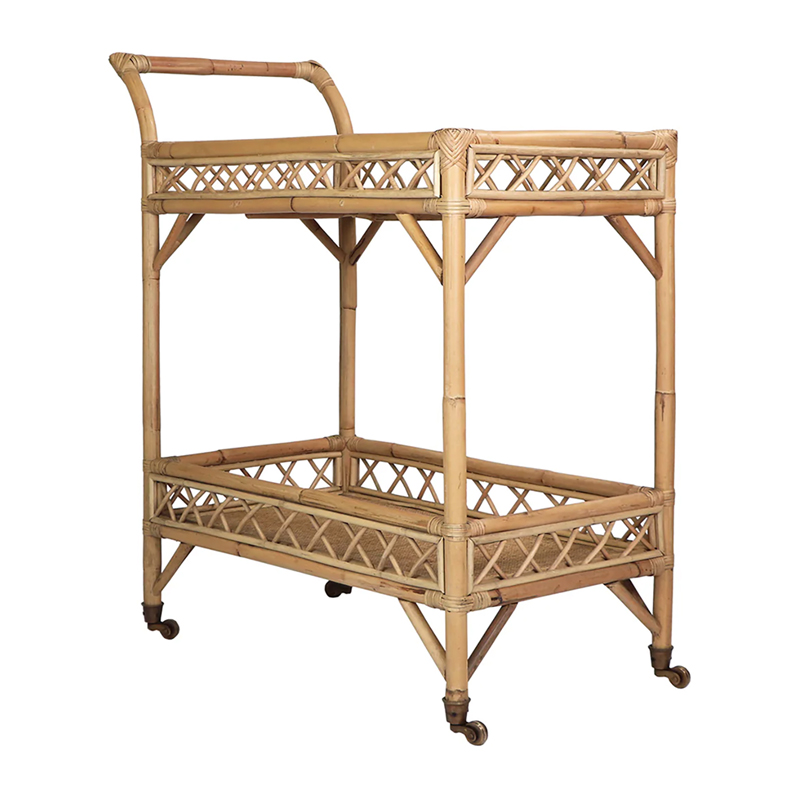 Montego Rattan Rolling Bar Cart Natural