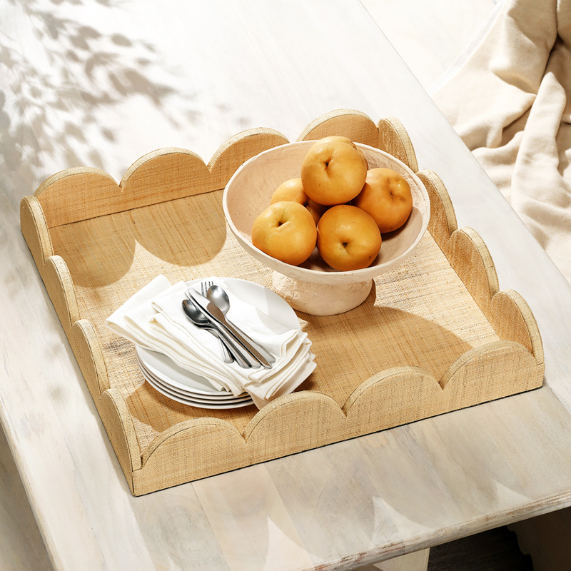 Scalloped Grasscloth Tray Small