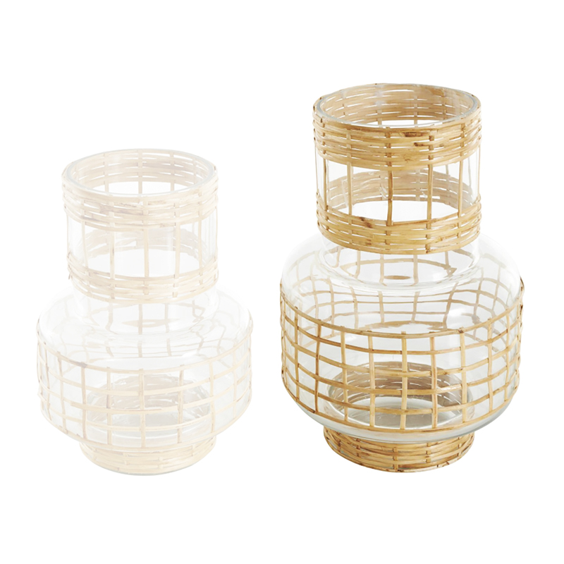 Wire Rattan and Glass Tabletop Lantern Large