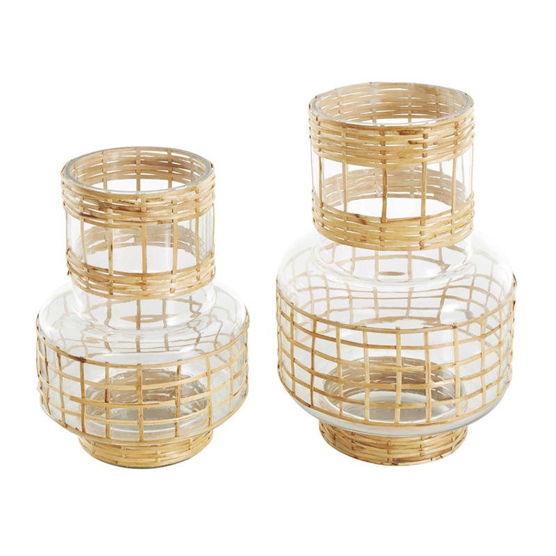 Wire Rattan and Glass Tabletop Lantern Large