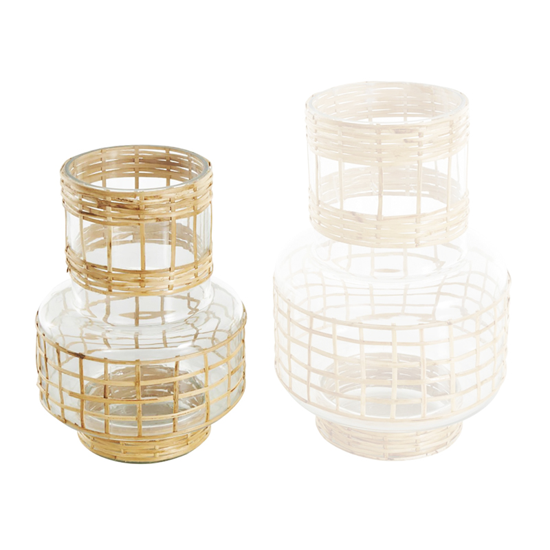 Wire Rattan and Glass Tabletop Lantern Small