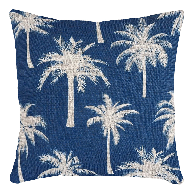 Blue Denim Palm Print Pillow 18 x 18