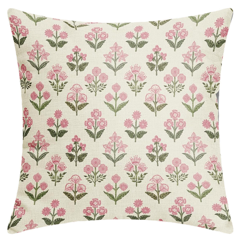Pink Meadow Flower Pillow 18 x 18