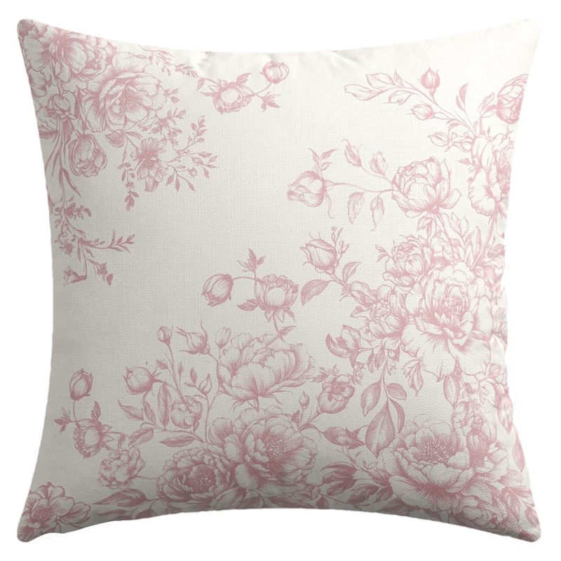 Pink Blossom Toile Pillow 18 x 18
