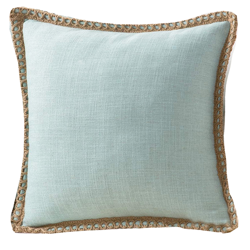 Blue Sky Burlap Trim Linen Pillow 18 x 18