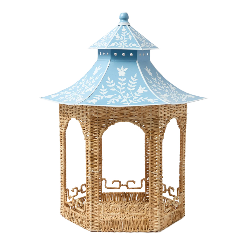 Rattan Pagoda Lantern Light Blue