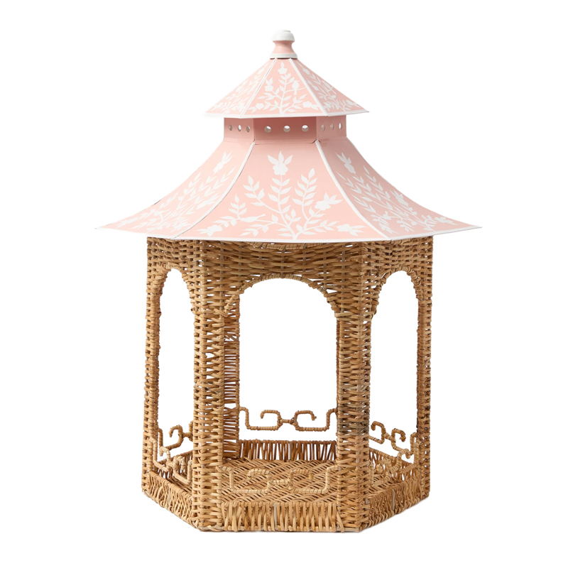 Rattan Pagoda Lantern Light Pink
