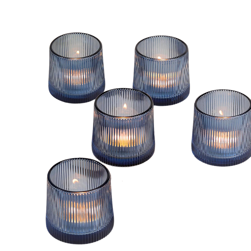 Ocean Blue Ribbed Glass Votive