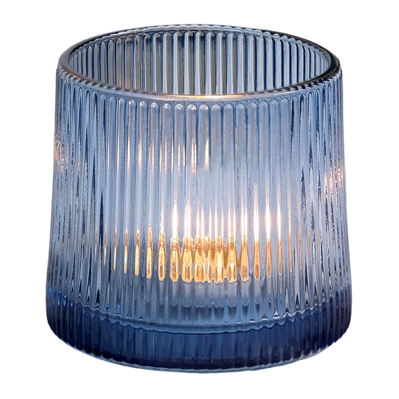 Ocean Blue Ribbed Glass Votive