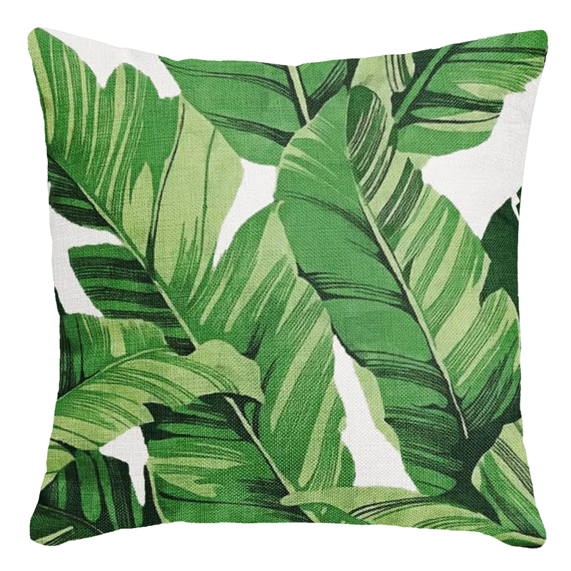 Green Banana on White Leaf Pillow 18 x 18
